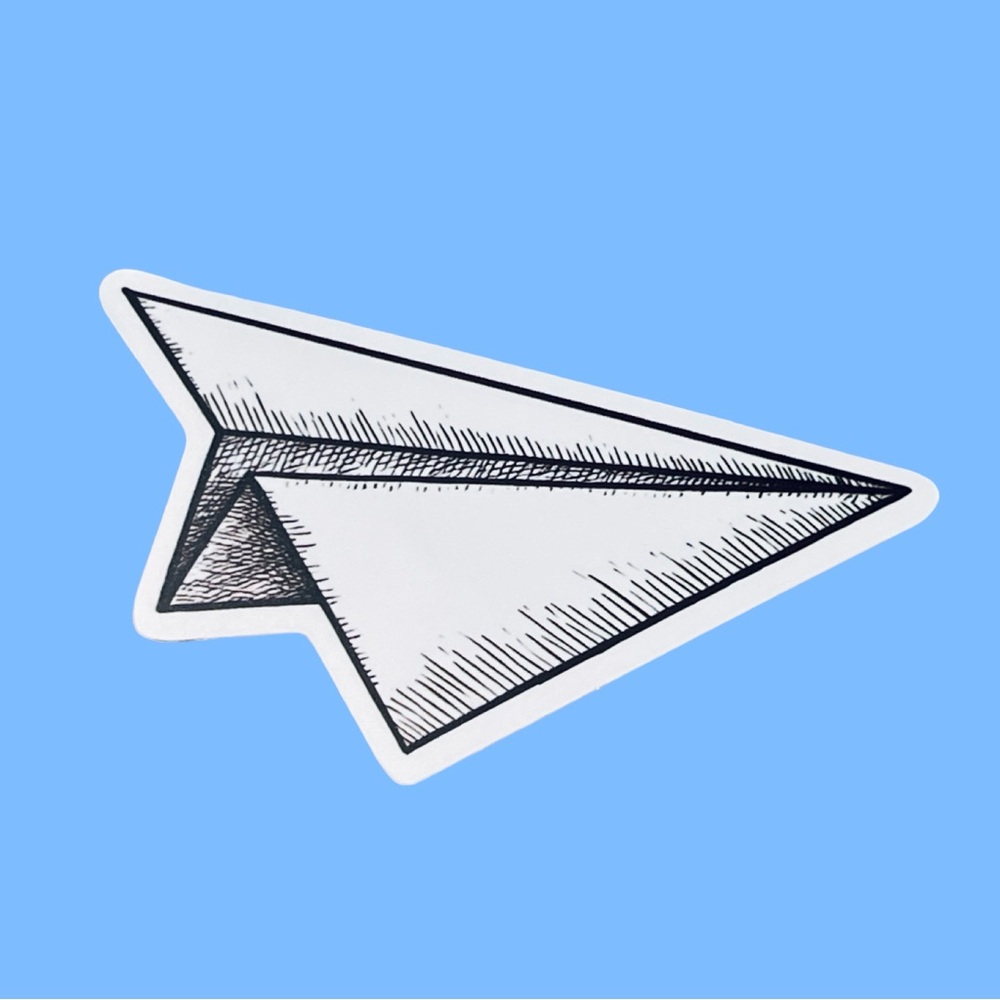 White Paper Airplane Sticker Illustrated Design